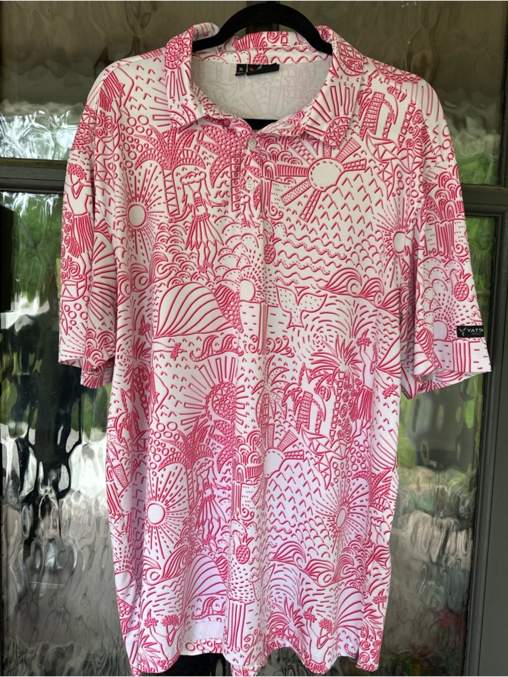 Yatta Golf Shaka Life Men’s XL Red White Hawaiian Performance Golf Polo Shirt